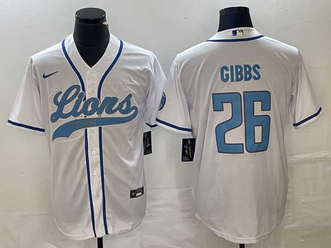 Mens Detroit Lions #26 Jahmyr Gibbs White Cool Base Stitched Baseball Jersey->detroit lions->NFL Jersey